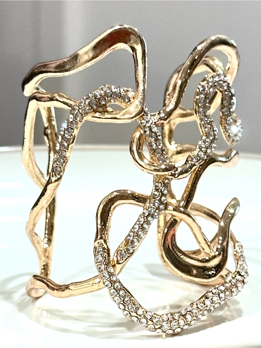 Alexis Bittar Solanales Intertwined Cuff Bracelet Gold and Crystal - Picture 3 of 5